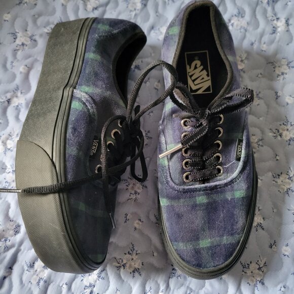 Vans Authentic Stackform Velvet Plaid Shoes (Green/Black) - Picture 1 of 6